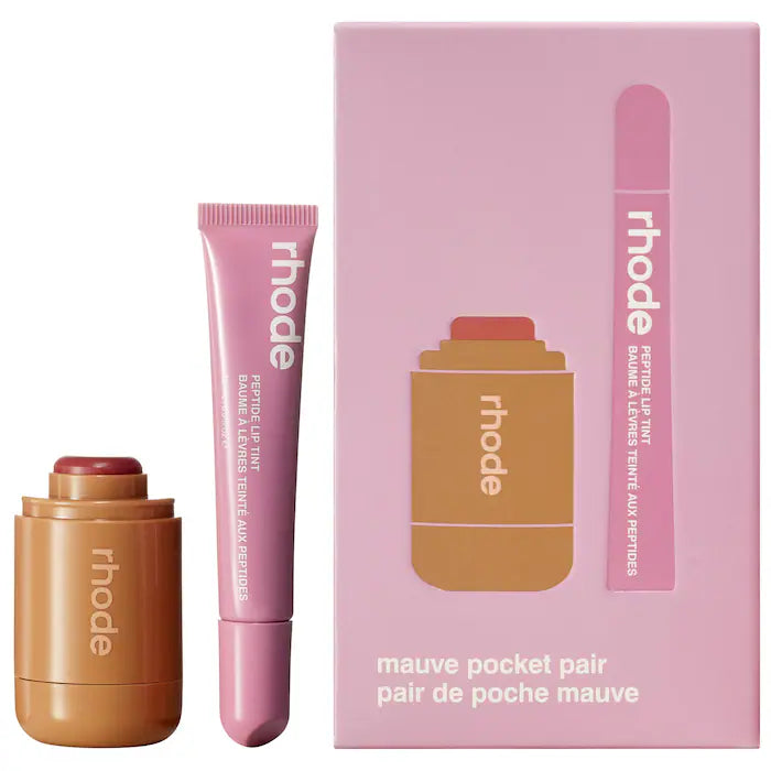 RHODE Pocket Pair Limited Edition Lip + Cheek Set  Color: sleepy girl + pretzel - a mauve pair
