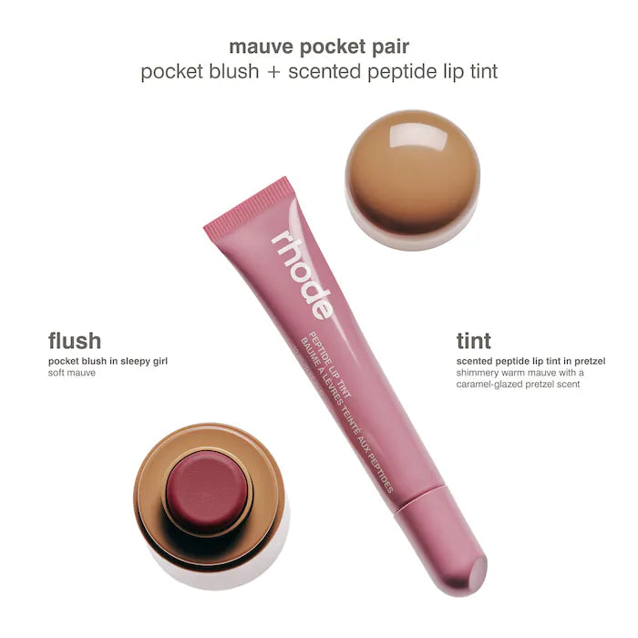 RHODE Pocket Pair Limited Edition Lip + Cheek Set  Color: sleepy girl + pretzel - a mauve pair
