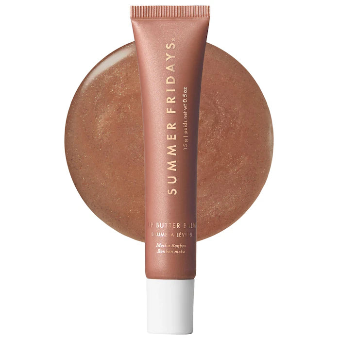 Summer Fridays 
Lip Butter Balm Treatment for Hydration + Nourishing Shine Color: Mocha Bonbon - Sheer neutral beige with golden shimmer