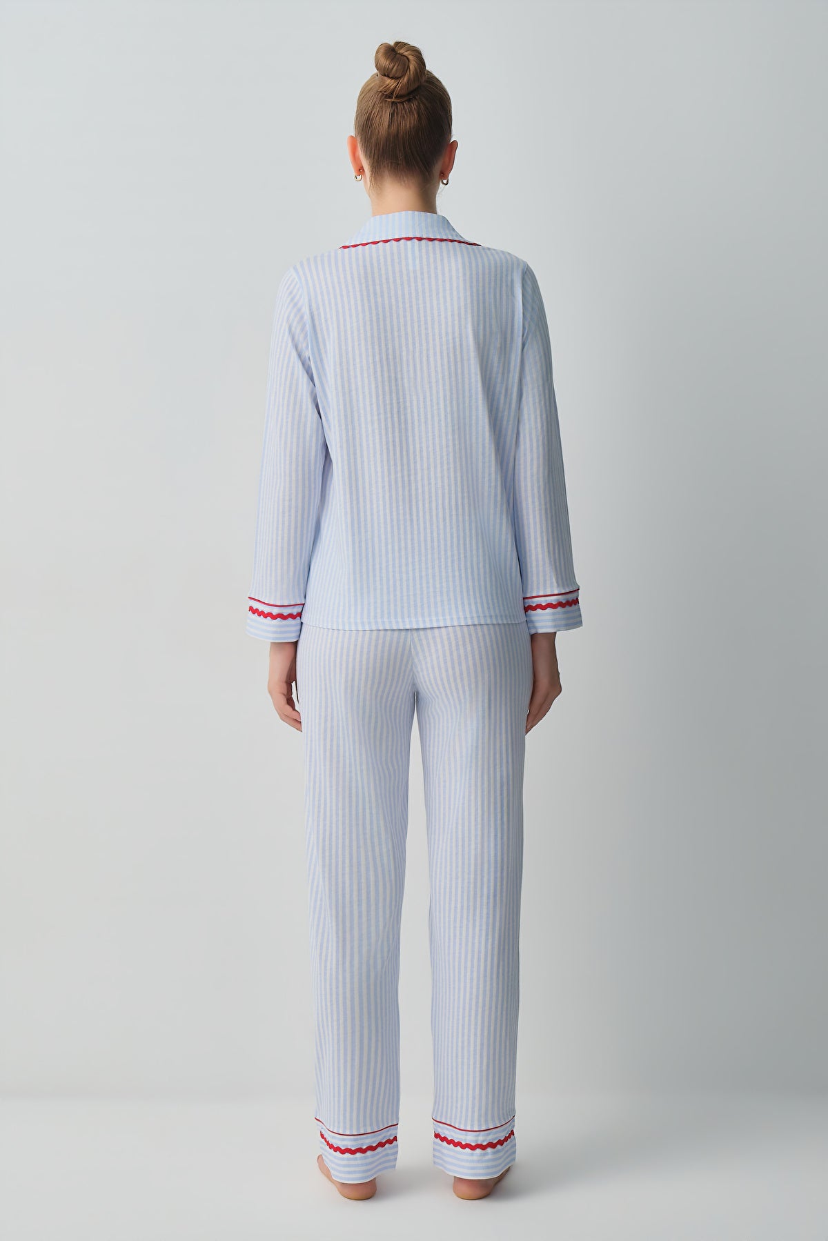 Blue Line Print Tiny Shirt Collar Pyjamas Set