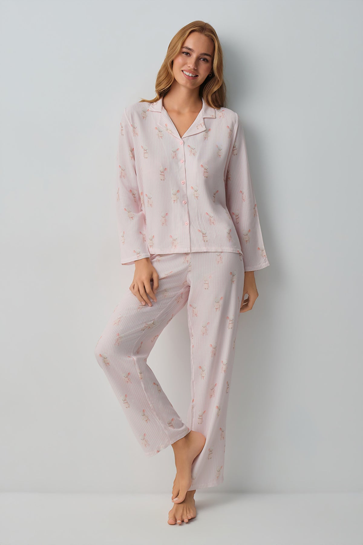 Pink Line Lulusu Shirt Collar Pyjamas Set