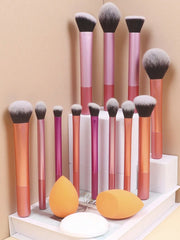 SET OF 12 BRUSHES, 2 BEAUTY BLENDERS &  POWDER SPONGE 12pcs Multi-Functional Makeup Brush Set - Powder, Blusher, Foundation, Eyeshadow, Contour Brushes + Angled Makeup Sponge, Round Makeup Sponge, Pink Makeup Puff,Brush Set,Makeup Brush Kit