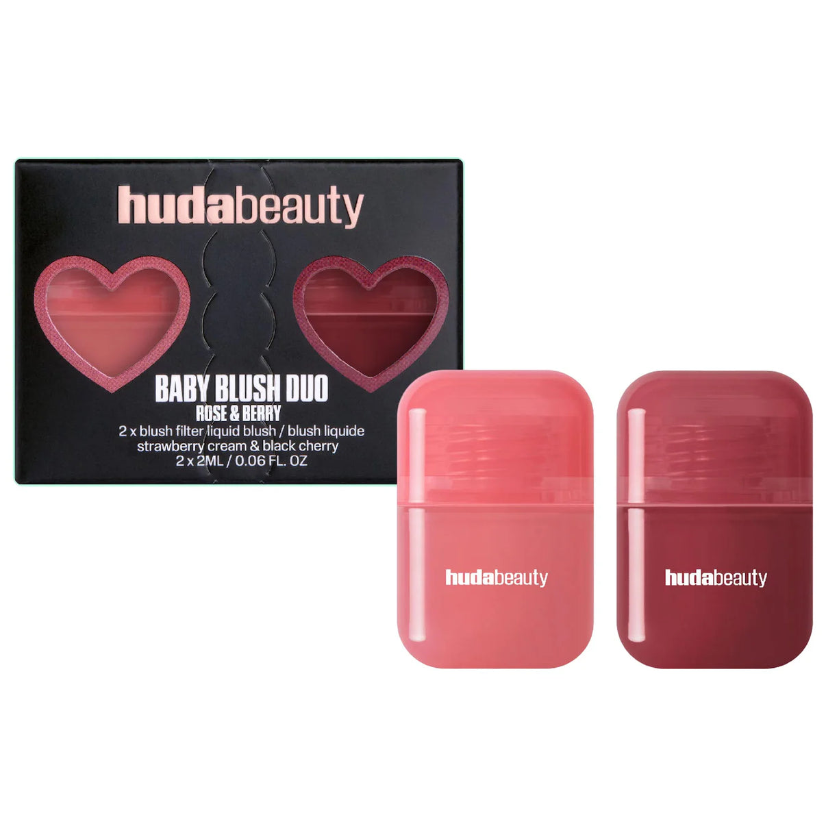 HUDA BEAUTY - Mini Baby Blush Duo Set: Strawberry Cream and Black Cherry - dusty rose / burnt berry