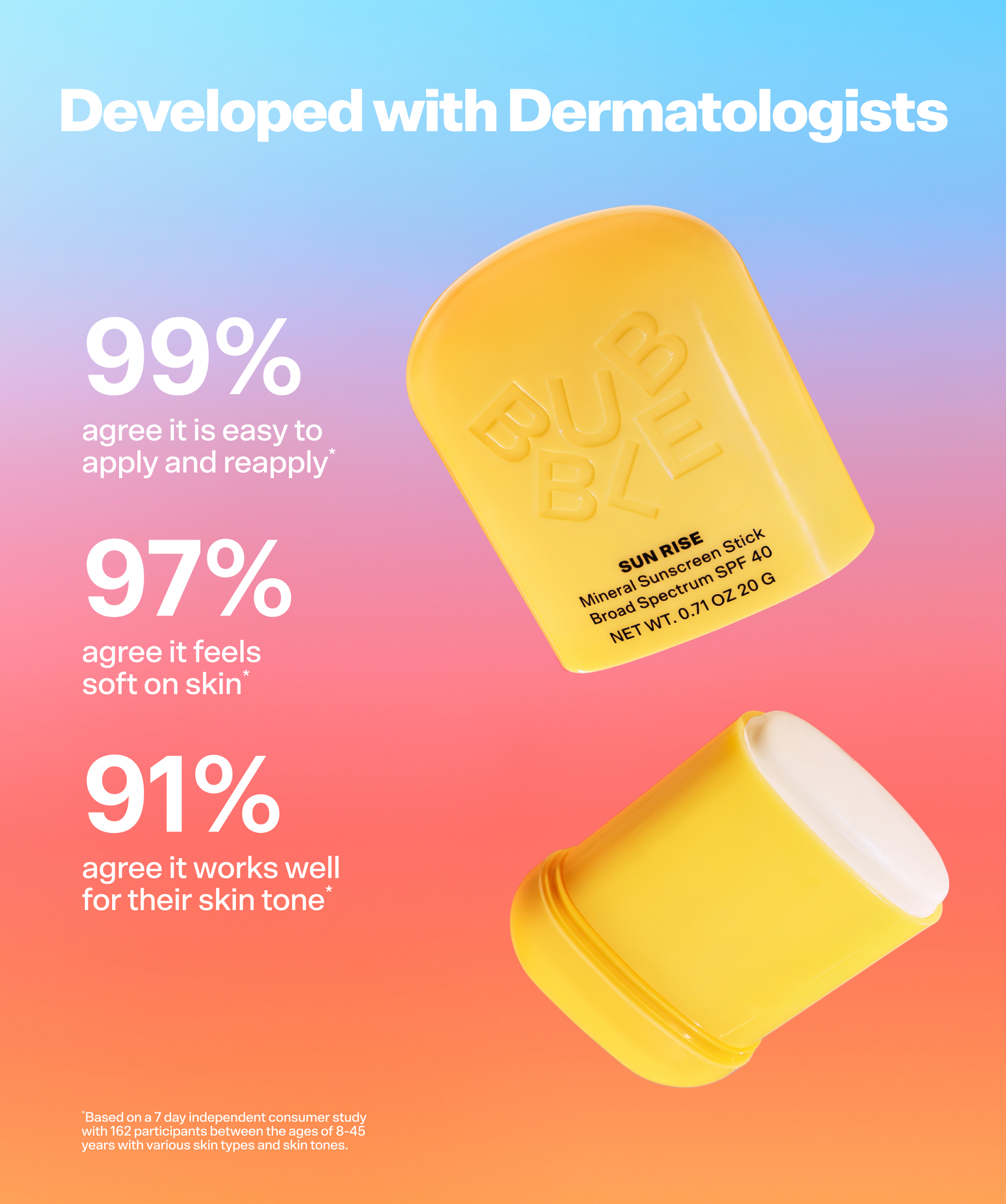 BUBBLE Sun Rise
Mineral Sunscreen Stick Broad Spectrum SPF 40