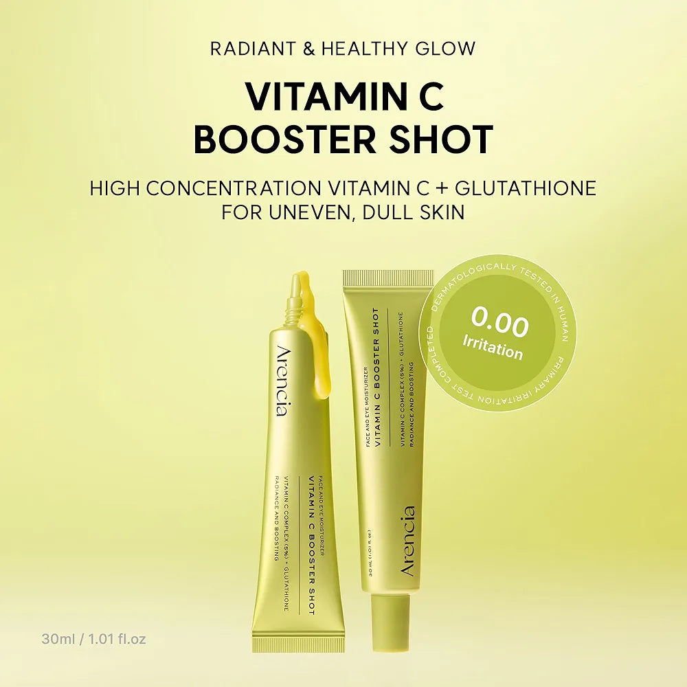 Arencia Vitamin C Booster Shot Serum with Glutathione, Niacinamide and Vitamin E for Dark Spot Care, Fine Lines & Wrinkles, Glass Skin, Korean Skincare 30ml