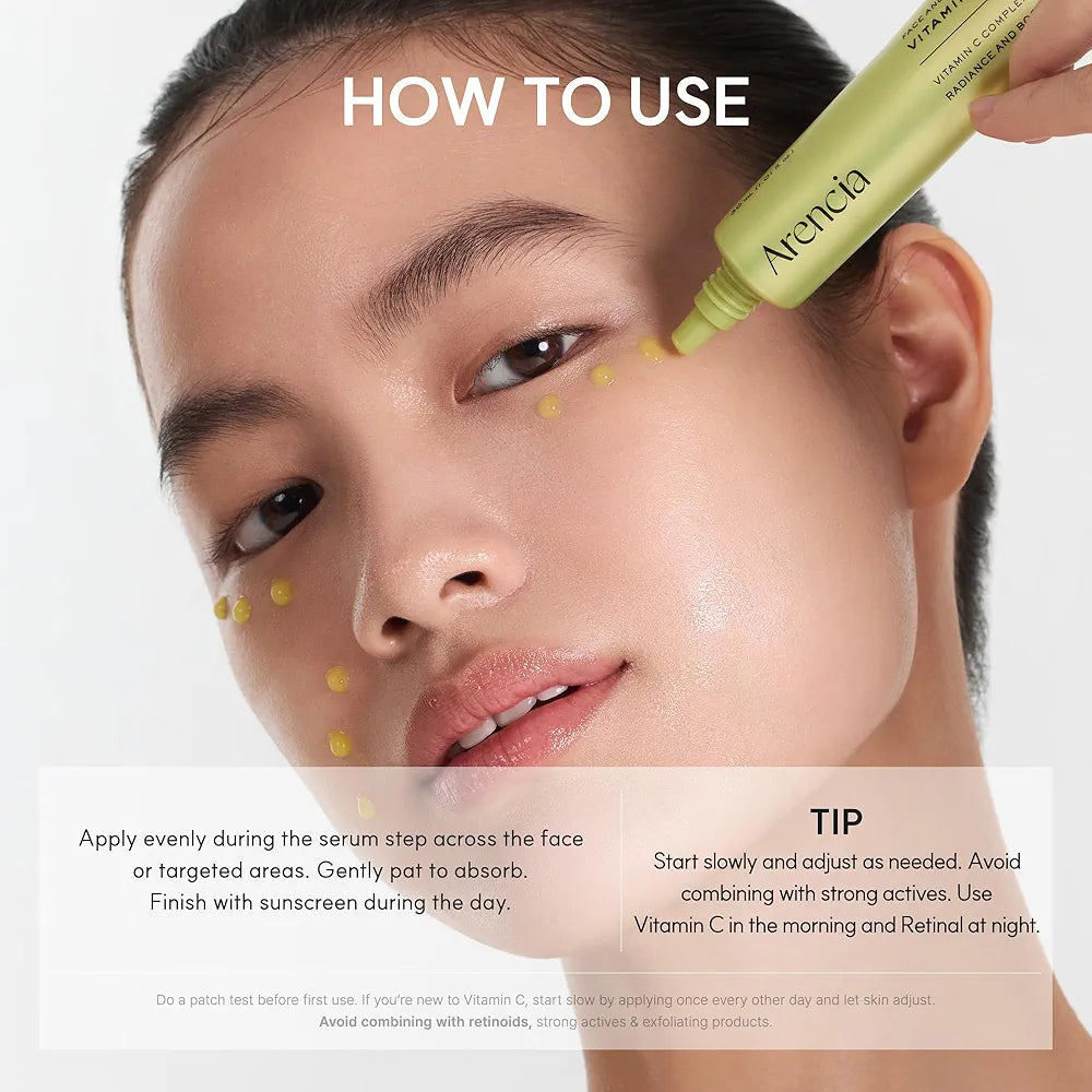 Arencia Vitamin C Booster Shot Serum with Glutathione, Niacinamide and Vitamin E for Dark Spot Care, Fine Lines & Wrinkles, Glass Skin, Korean Skincare 30ml