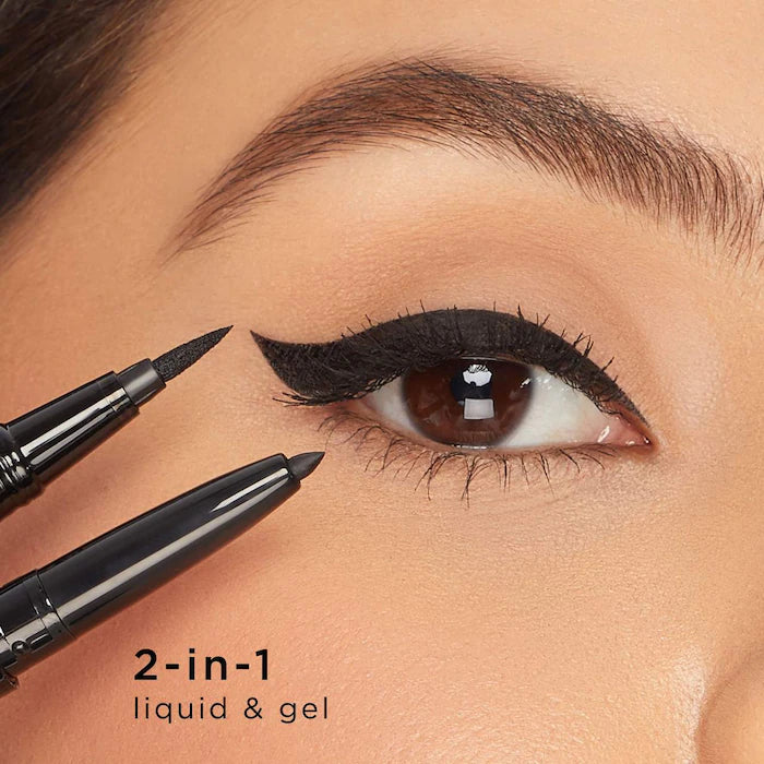 tarte 
double take waterproof liquid & gel pencil eyeliner Color: Black
Size Pencil 0.004 oz x Liquid 0.017 oz/ Pencil 0.11 g x Liquid 0.50 mL