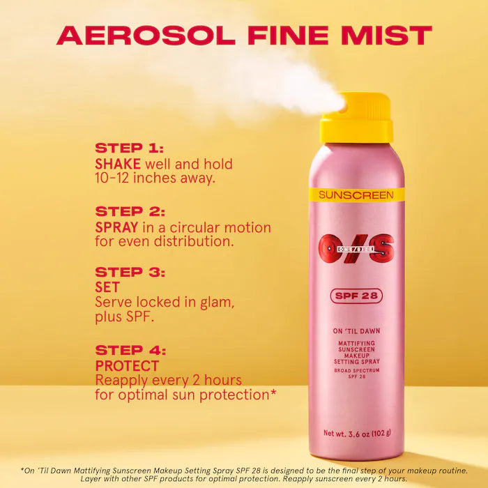 ONE/SIZE by Patrick Starrr 
Mini On 'Til Dawn Mattifying Sunscreen Makeup Setting Spray SPF 28 -30mL