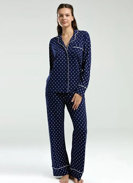 Pierre Cardin Women's Navy Shirt Pajama Set