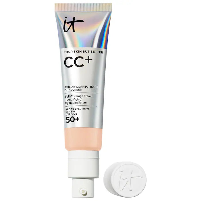 IT Cosmetics 
CC+ Cream Full Coverage Color Correcting Foundation with SPF 50+ Color: Light Neutral - light with neutral undertones
