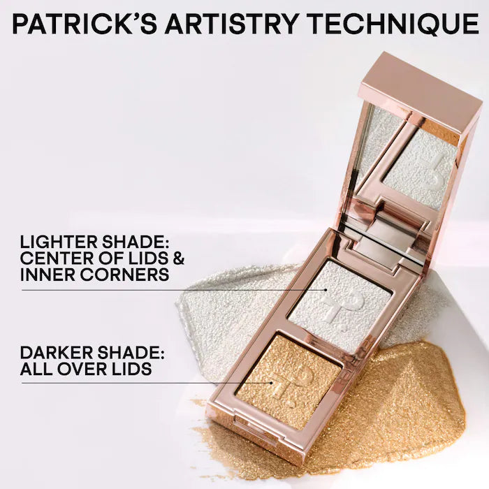 PATRICK TA 
Major Dimension Eye Illusion Eyeshadow Duo Color: We Need Better Lighting - pearl sparkle, golden sparkle