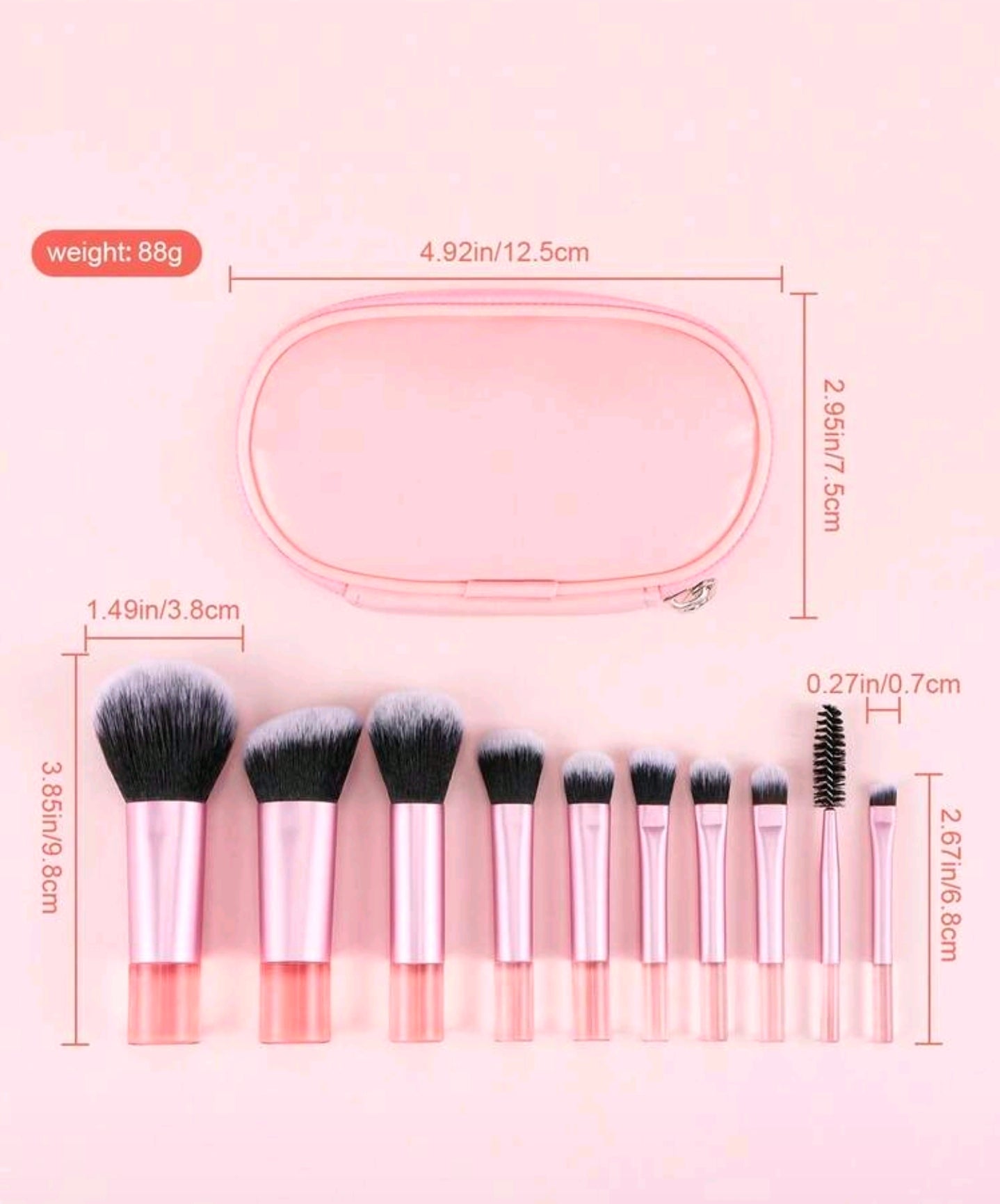 Set of 13 mini makeup  brushes set with a bag