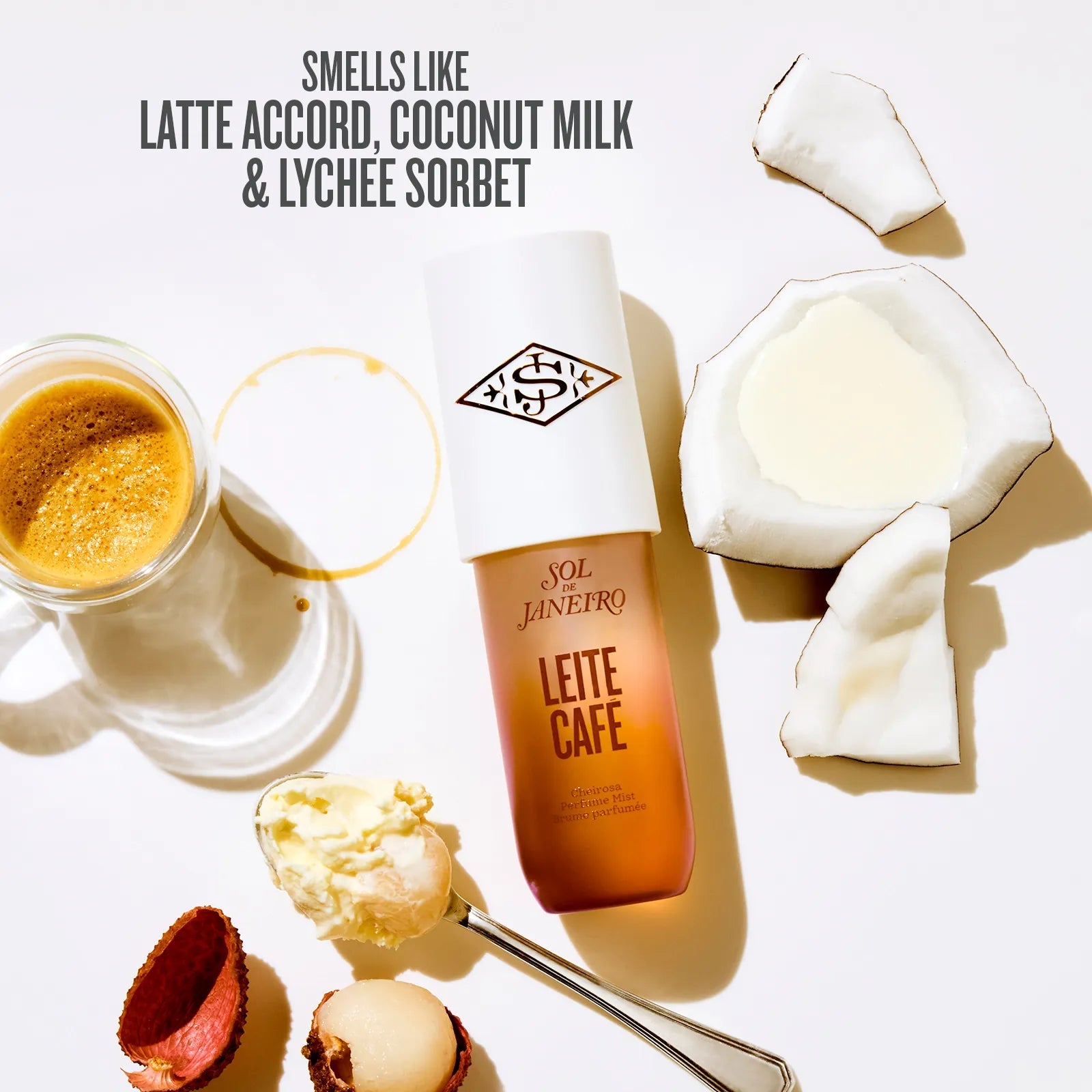 SOL DE JANEIRO Leite Café Perfume Mist | Limited Edition
Indulgent milky coffee perfume mist with latte accord, coconut milk, and lychee sorbet