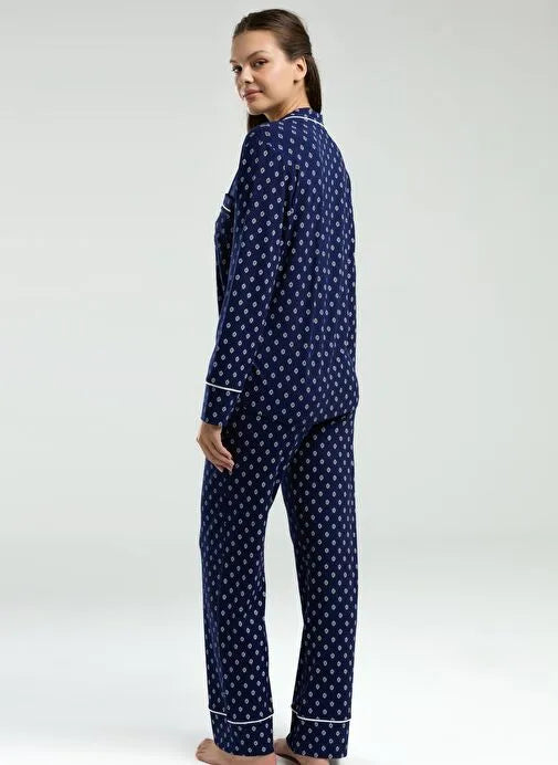 Pierre Cardin Women's Navy Shirt Pajama Set