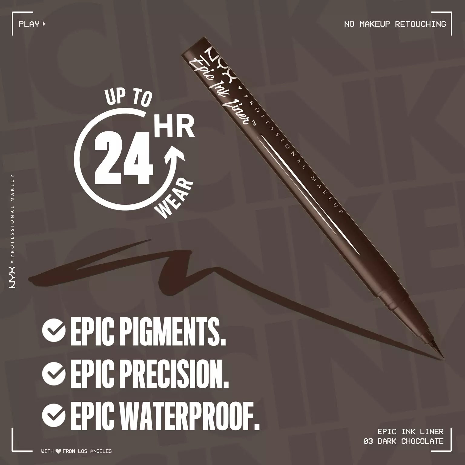 Epic Ink Waterproof Liquid Eyeliner
Waterproof felt-tip liquid eyeliner pen COLOR DARK CHOCOLATE