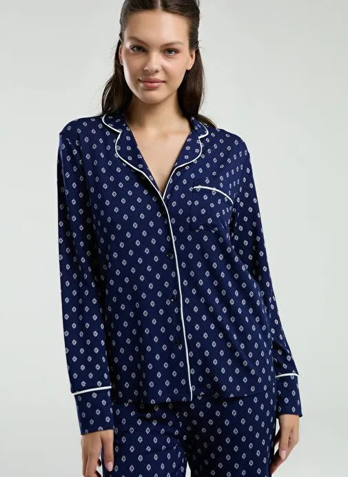 Pierre Cardin Women's Navy Shirt Pajama Set