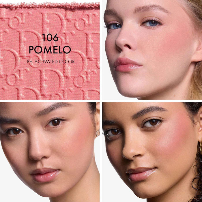 DIOR 
Rosy Glow Powder Blush Color: 106 Pomelo - A nude pink with golden shimmer