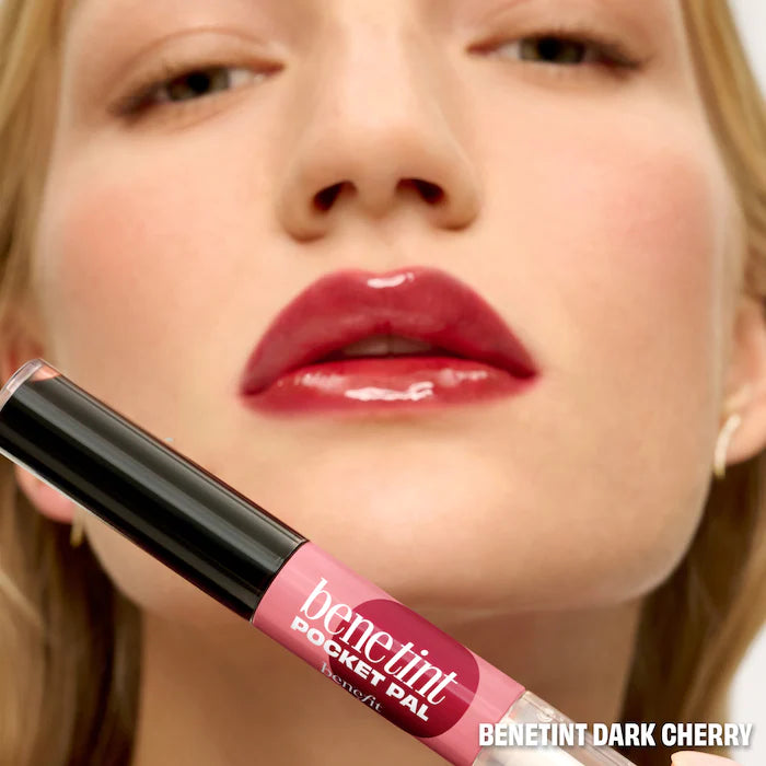 Benefit Cosmetics 
Benetint Pocket Pal Dual-Ended Longwear Lip Stain & Gloss Color: Dark Cherry - dark cherry- tinted lip stain & clear gloss