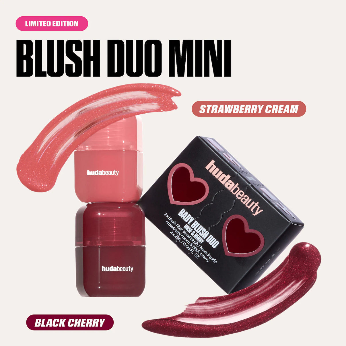 HUDA BEAUTY - Mini Baby Blush Duo Set: Strawberry Cream and Black Cherry - dusty rose / burnt berry