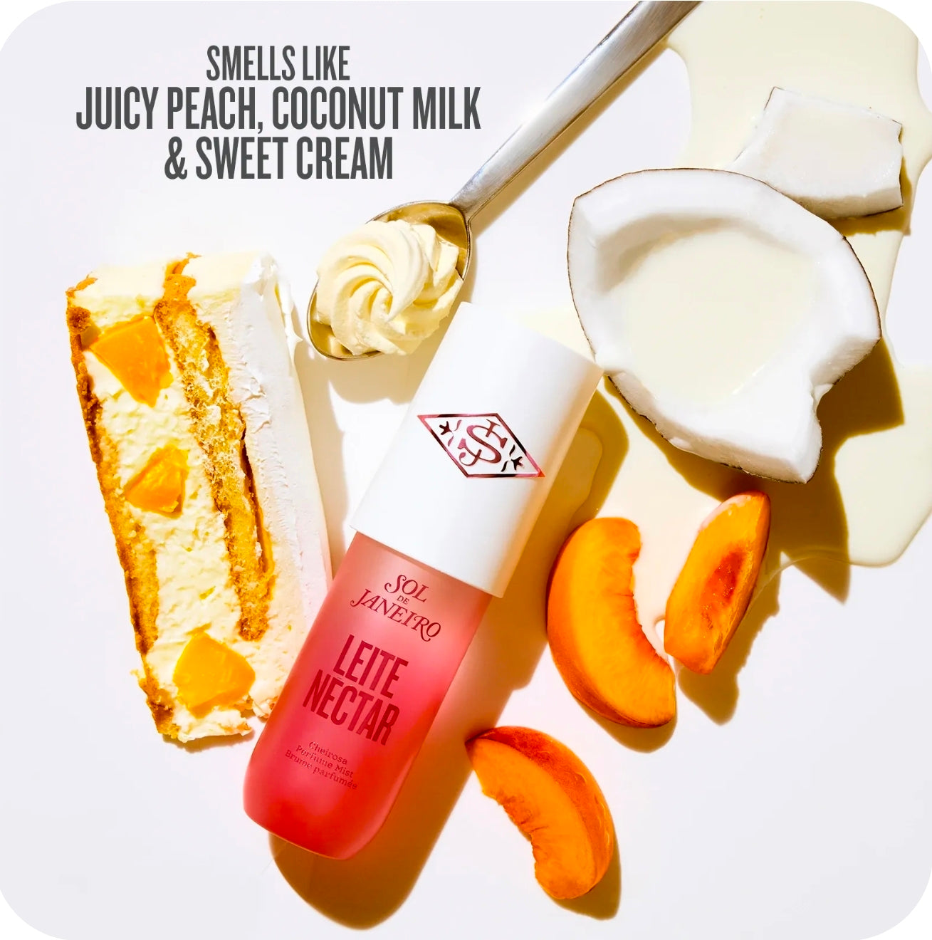 SOL DE JANEIRO Leite Néctar Perfume Mist | Limited Edition
Juicy peach perfume mist with coconut milk and sweet cream.