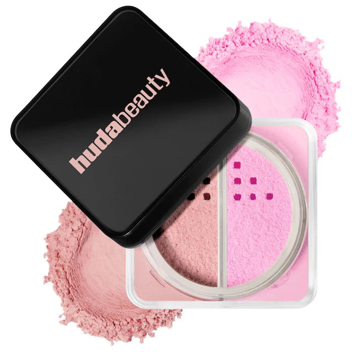 HUDA BEAUTY 
Easy Bake Blurring Loose Baking & Setting Powder Color: Pink Ube - pink velvet cookie (deep rosy pink) & ube birthday cake (electric lilac)