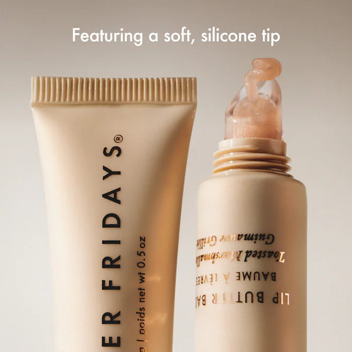 Summer Fridays 
Lip Butter Balm Treatment for Hydration + Nourishing Shine.                              Color: Toasted Marshmallow - sheer golden shimmer + toasted marshmallow flavor