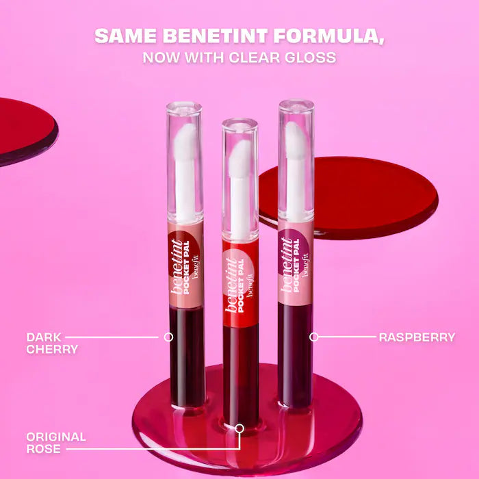 Benefit Cosmetics 
Benetint Pocket Pal Dual-Ended Longwear Lip Stain & Gloss Color: Original Rose - rose-tinted lip stain & clear gloss