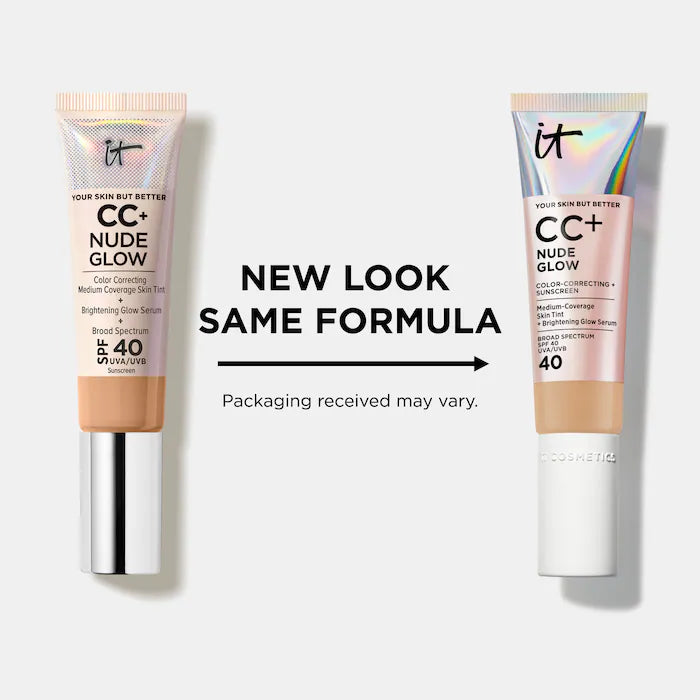 IT Cosmetics 
CC+ Nude Glow Lightweight Foundation + Glow Serum with SPF 40 and Niacinamide-Color: Light Neutral - light with neutral peach undertones