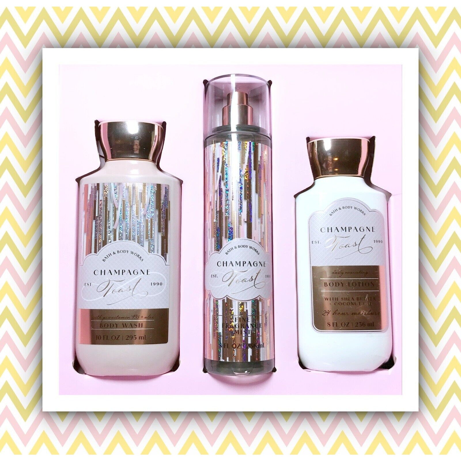 BATH & BODY WORKS CHAMPAGNE TOAST SET OF 3 PCS ( MIST , BODY LOTION,& SHOWER GEL)