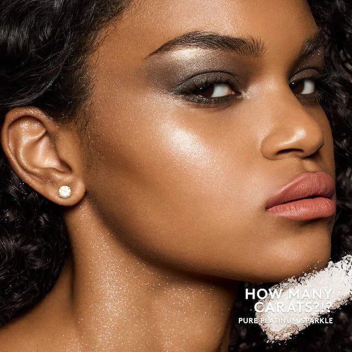 Fenty Beauty by Rihanna 
Diamond Bomb All-Over Diamond Veil.               Color: How Many Carats?! - pure platinum sparkle mini size