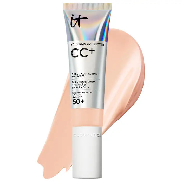 IT Cosmetics 
CC+ Cream Full Coverage Color Correcting Foundation with SPF 50+ Color: Fair Light - ivory pink shade with cool undertones