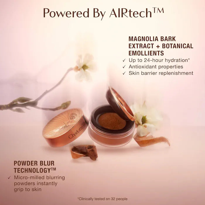 Charlotte Tilbury 
Airbrush Flawless Blur Loose Setting Powder Color: Brightening Pink - ultra brightening for fair-medium skin tones, soft brightening for tan-deep skin tones