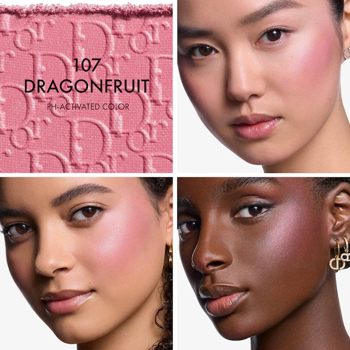 DIOR Rosy Glow Powder Blush Color: 107 Dragonfruit - A powdery pink mauve with golden shimmer