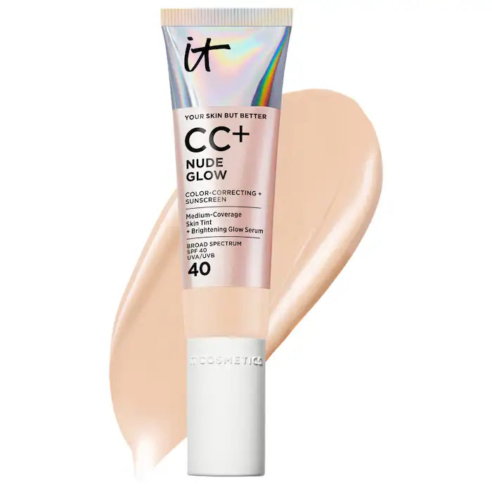 IT Cosmetics 
CC+ Nude Glow Lightweight Foundation + Glow Serum with SPF 40 and Niacinamide-Color: Light Neutral - light with neutral peach undertones