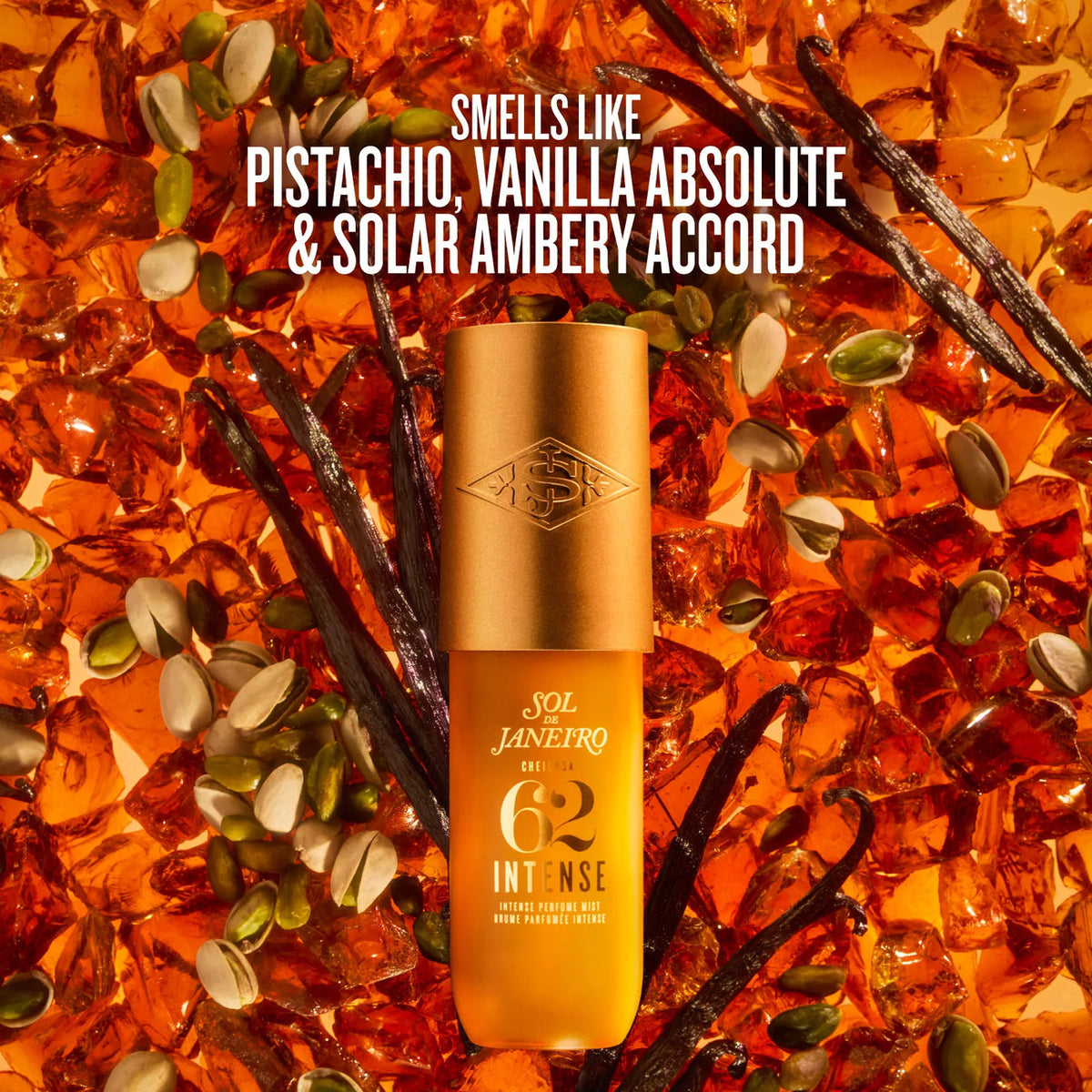 SOL DE JANEIRO Rich, long-lasting amber gourmand perfume mist in the iconic Cheirosa 62 scent-240mL