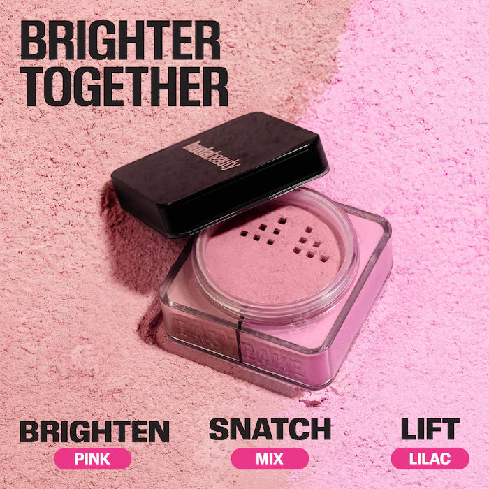 HUDA BEAUTY 
Easy Bake Blurring Loose Baking & Setting Powder Color: Pink Ube - pink velvet cookie (deep rosy pink) & ube birthday cake (electric lilac)