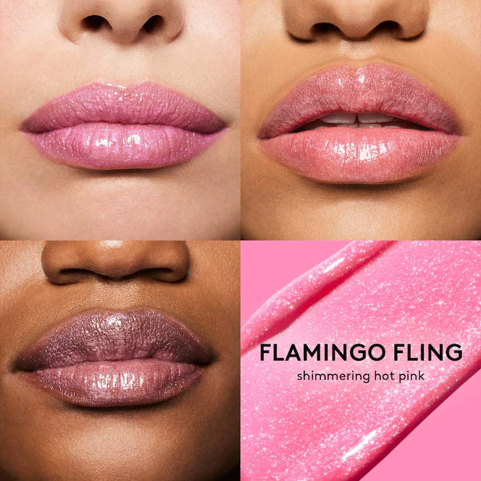 Fenty Beauty by Rihanna 
Gloss Bomb Stix High-Shine Gloss Stick.     Color: N8 - Flamingo Fling - shimmering hot pink