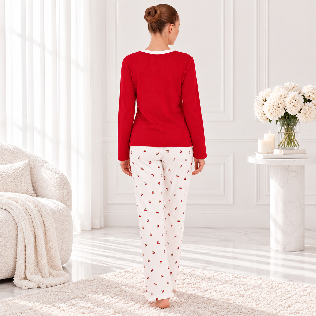 CHERRY RED PYJAMA SET LONG SLEEVE