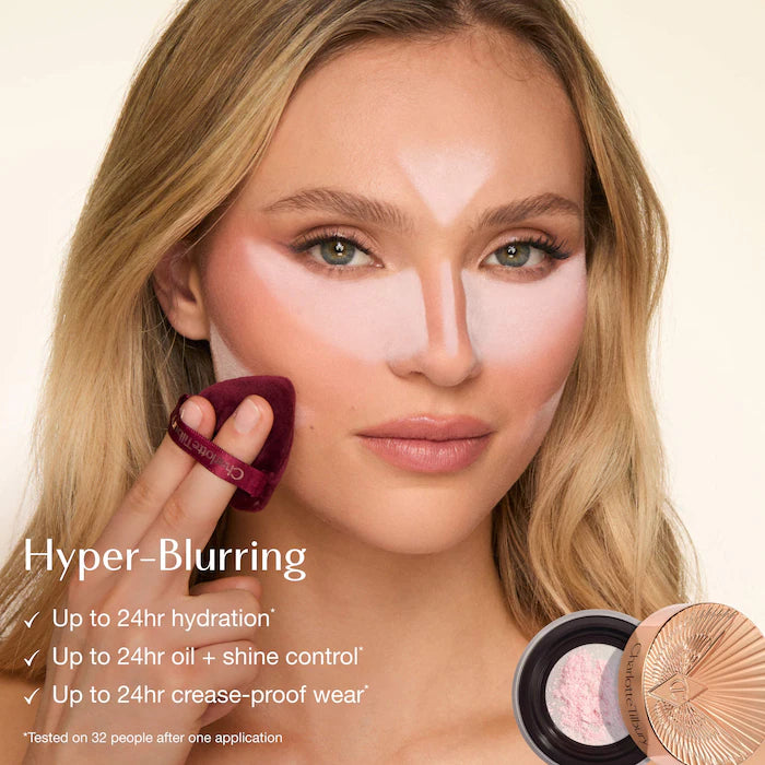 Charlotte Tilbury 
Airbrush Flawless Blur Loose Setting Powder Color: Brightening Pink - ultra brightening for fair-medium skin tones, soft brightening for tan-deep skin tones