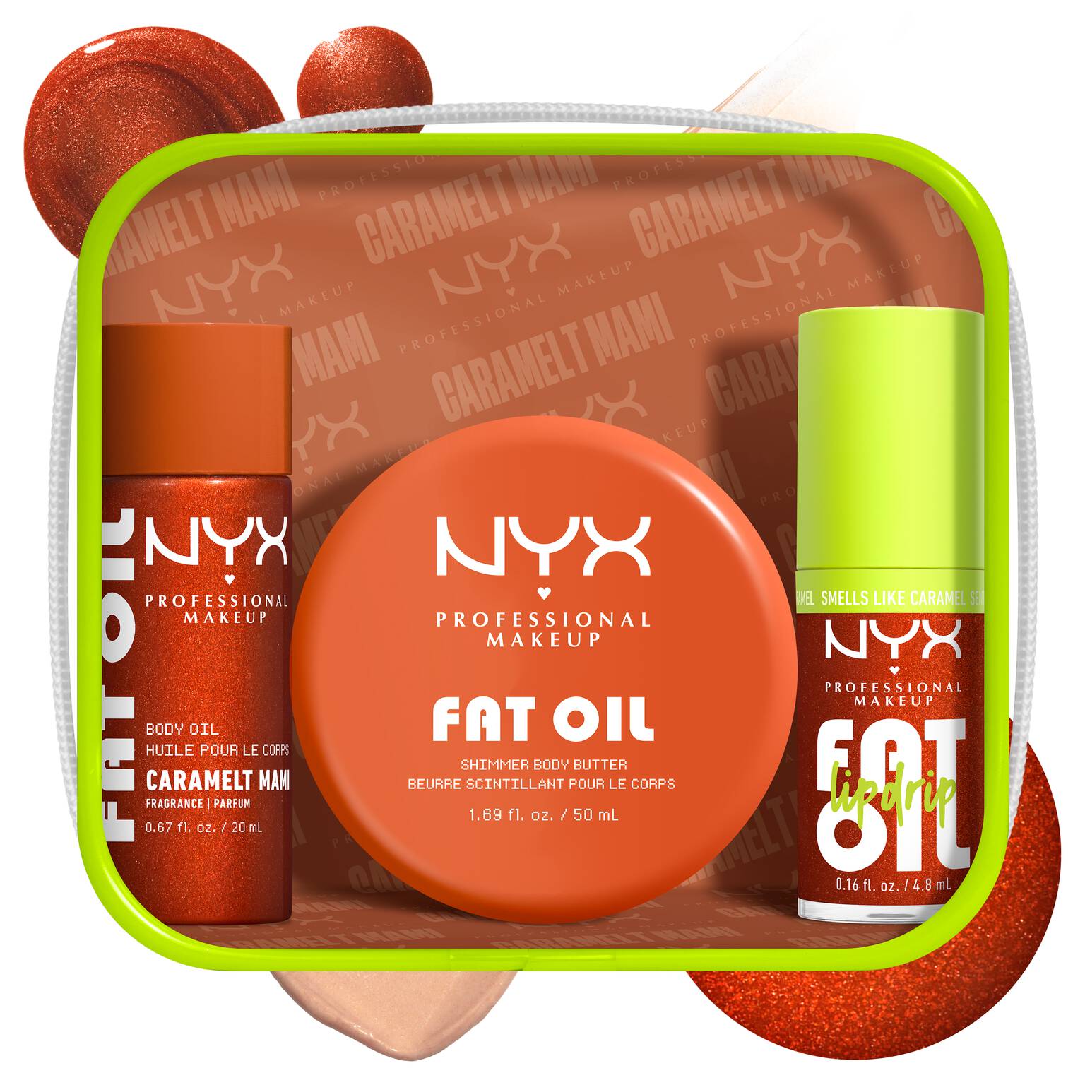 NYX FAT OIL LIP & BODY KIT CARAMELT MAMI
3-piece caramel body care set for baddies on the go