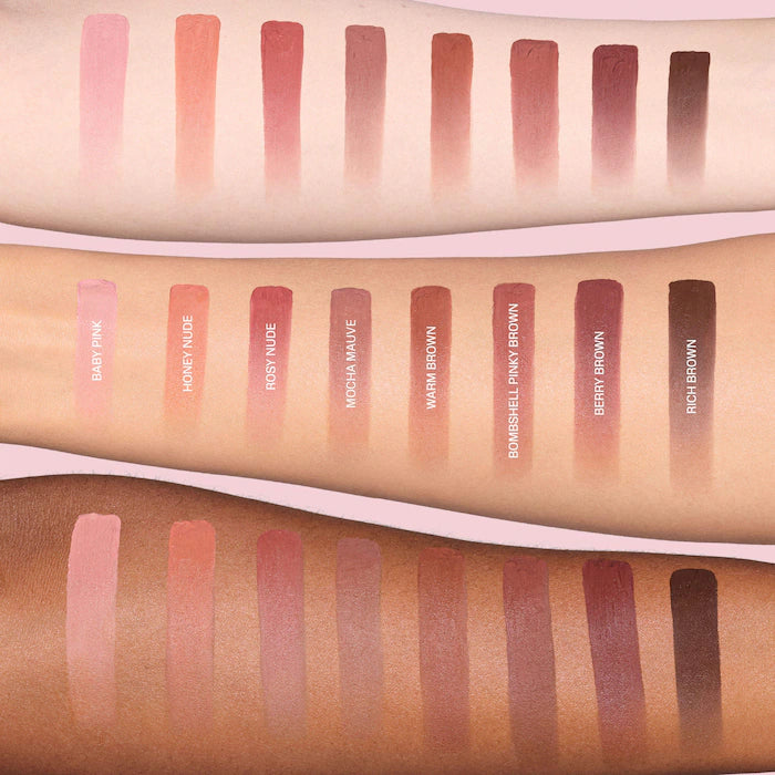 HUDA BEAUTY 
Liquid Matte Mousse Soft Blur Lip Cream Color: Rosy Nude - For a rustic rose finish look use