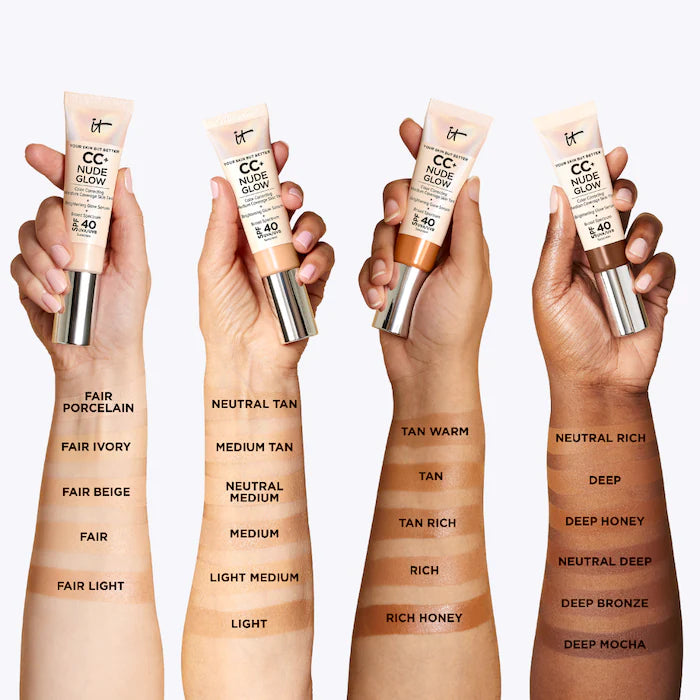 IT Cosmetics  CC+ Nude Glow Lightweight Foundation + Glow Serum with SPF 40 and Niacinamide Color: Light Medium