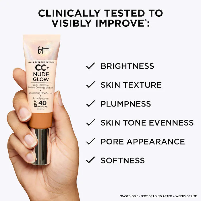 IT Cosmetics  CC+ Nude Glow Lightweight Foundation + Glow Serum with SPF 40 and Niacinamide Color: Neutral Medium -
