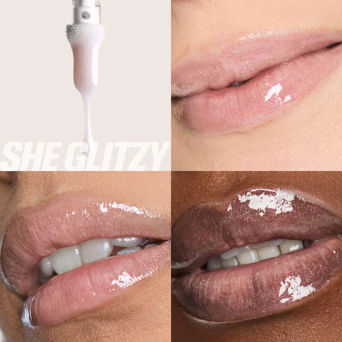 HUDA BEAUTY  Faux Filler Shiny Non-Sticky Lip Gloss Color: She Glitzy - sheer clear iridescent gloss