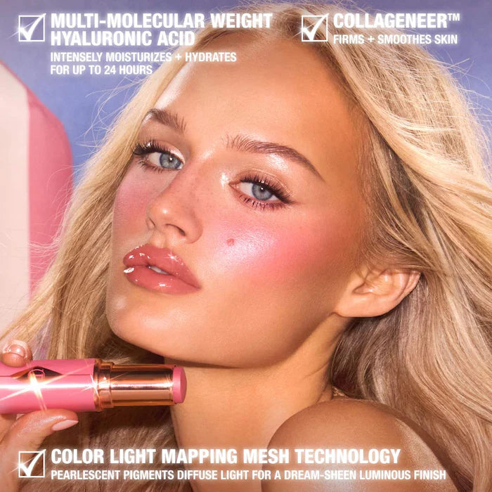 Charlotte Tilbury  Unreal Lip + Cheek Glow Blush Stick with Hyaluronic Acid-Rosy Glow - warm rosy pinkNew