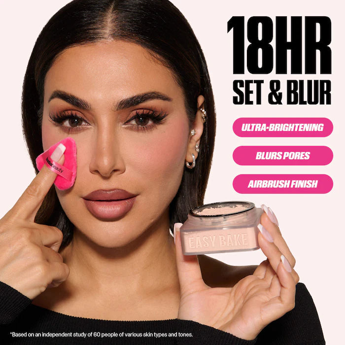 HUDA BEAUTY  Mini Easy Bake Loose Baking & Setting Powder Color: Peach Pie - medium to tan with warm undertones