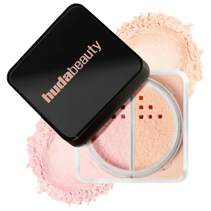 HUDA BEAUTY  Easy Bake Loose Powder Brightening + Correcting Duo-Color: Cherry Peach - cherry blossom cake (sheer soft pink) & peach pie (light peach)