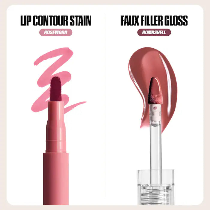 HUDA BEAUTY  Make Out Sesh Lip Stain and Lip Gloss Duos-Color: Rosy bombshell