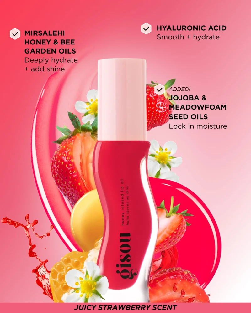 GISOU HONEY INFUSED LIP OIL - STRAWBERRY SORBET - - Image 3