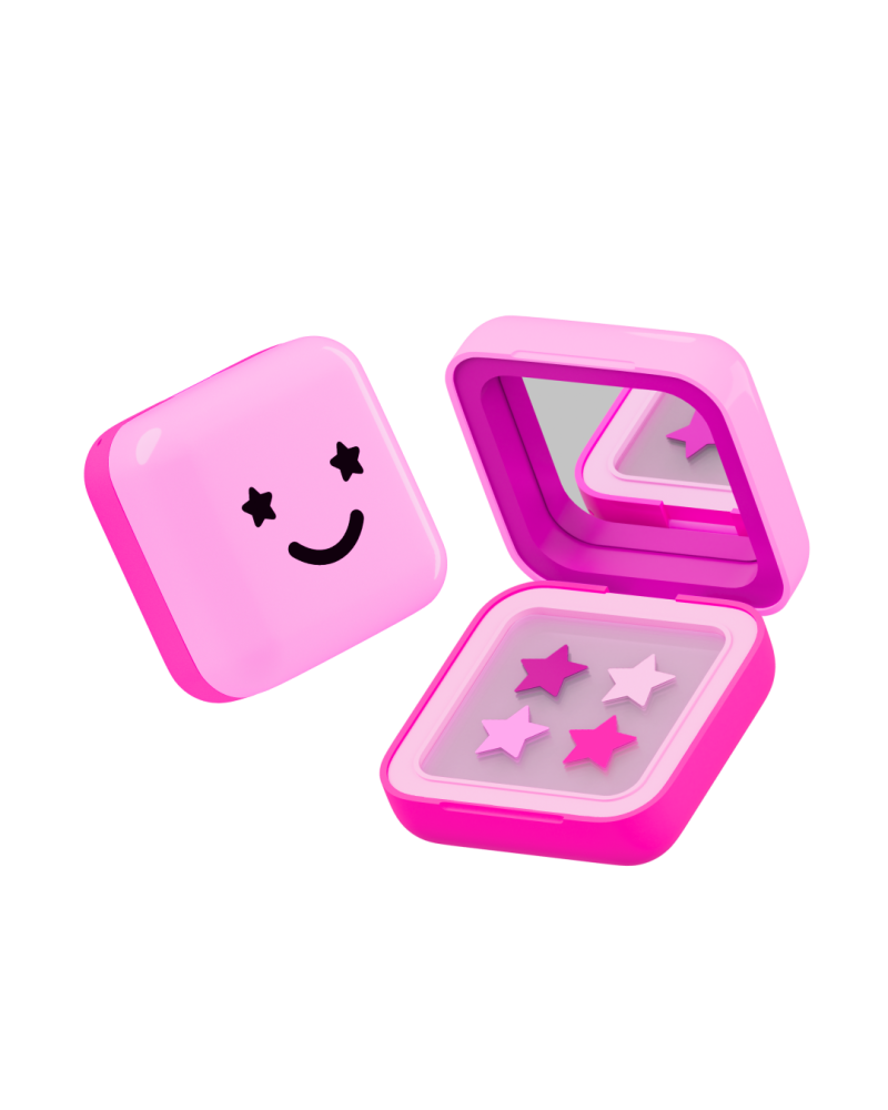 hydro-stars® + big pink absorbs. shrinks. protects.  a cute pink  compact filled with 32 pink hydro-stars